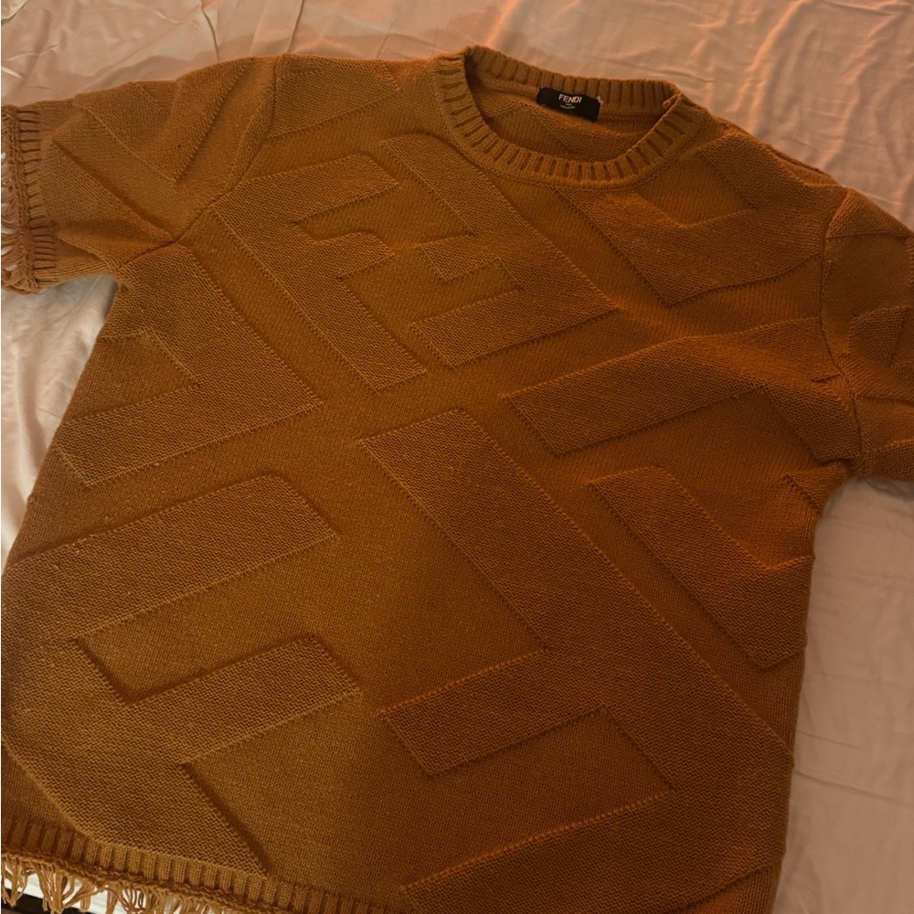 Fendi Tan Crewneck Sweater with Relaxed Fit
